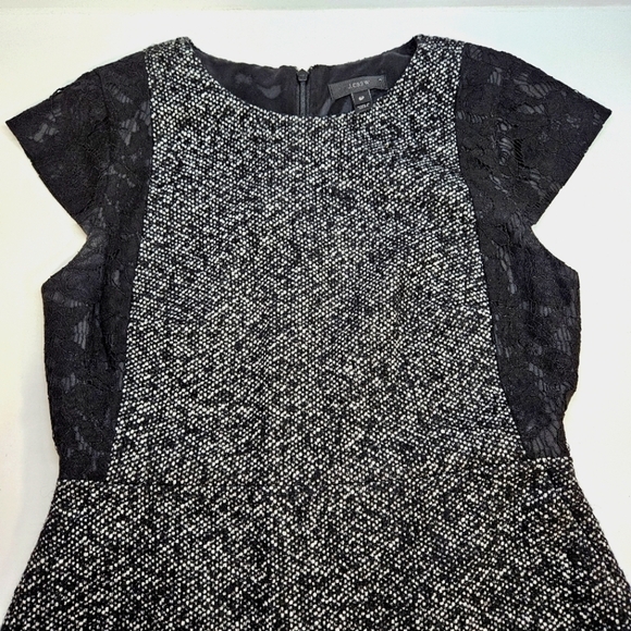 J. Crew Black and White Tweed Lace Panel Sheath Dress 6P Petite - Picture 3 of 5